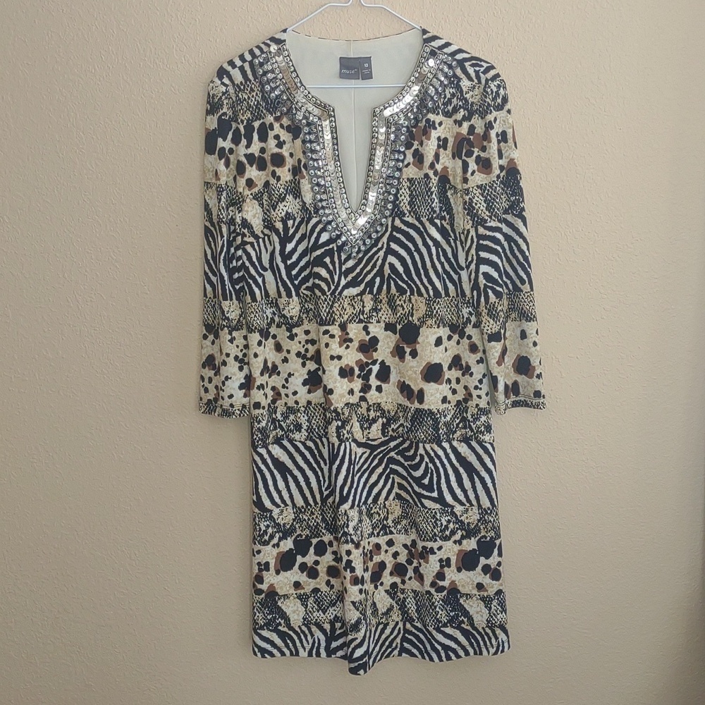 Muse Animal Print 3/4 Sleeve Dress Size 10